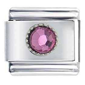 July Ruby Birthstone Round Italian Charms Bracelet Link by Pugster