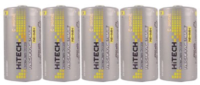 Hitech C Size Rechargeable Batteries Ni-Mh 5000mAh 1.2Volt (5 Batteries)