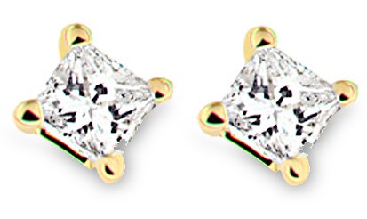 Jewelry: 18k Yellow Gold Princess Cut Diamond Solitaire Earrings 1/3ctw, G H, VS2
