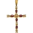 14K Yellow Gold Mozambique Garnet and Diamond Cross Pendant - 30.00x17.00mm