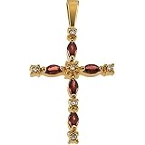 14K Yellow Gold Mozambique Garnet and Diamond Cross Pendant - 30.00x17.00mm