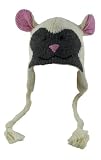 DeLux Lamb Face White Wool Pilot Animal Cap/Hat with Ear Flaps and Poms