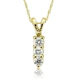 14k Yellow Gold 3-Stone Diamond Pendant Necklace (HI, I1-I2, 0.25 carat)