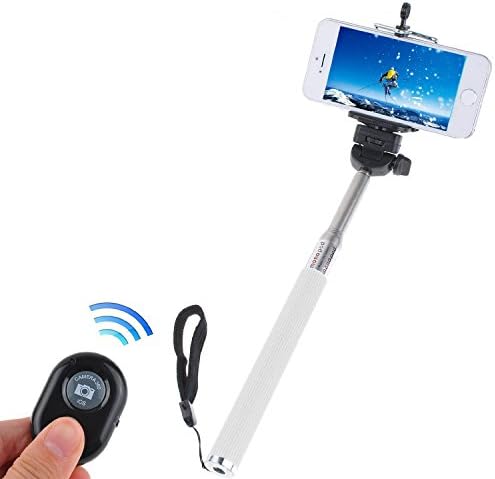Extendable Selfie Stick with Bluetooth Remote by Finizo® - With Universal Phone Holder Suitable for iPhone, Samsung, and Other Devices up to 3.25 Inches in Width (Finizo White)