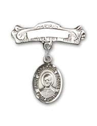 Sterling Silver Baby Badge with St. Josemaria Escriva Charm and Arched Polished Badge Pin