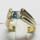 14K Yellow Gold Blue Diamond Ring