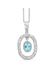 Twin Oval Shaped Vintage Diamond Pendant In 18K White Gold With A 0.75 ct. Genuine aquamarine Center Stone.