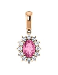 10K Rose Gold 7.00x5.00mm Oval Cut Chatham Created Pink Sapphire and Diamond Pendant -- LIFETIME WARRANTY