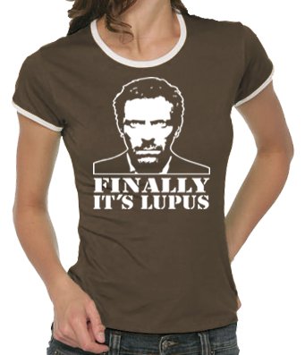 Touchlines Girlie Ringer T-Shirt Dr House - Finally It`s Lupus, brown, S, B9055
