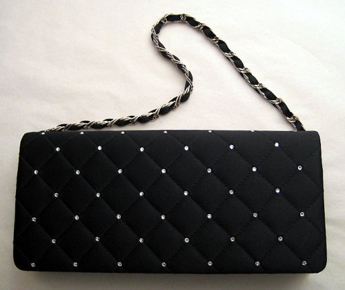 Franchi Rhinestone Embellished Quilted Satin 'Queenie' Clutch Handbag