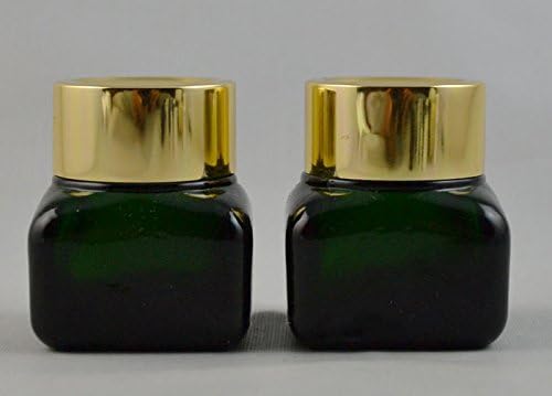 4 Pack of Square Design Empty Green Glass 0.5 oz Amber Jars with Aluminum Golden Caps