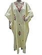 Designer Kaftans Yellow Paper Silk Kashmir Crewel Embroidered Caftans