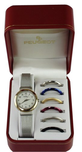 Peugeot Women's Boxed Gift Set Mesh Bracelet Watch with 7 Interchangeable Bezels