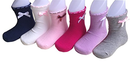 CHUNG Toddler Girls Princess Cotton Crew Socks Pack of 6 Bowknot Lace Ruffles