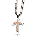 Mens Stainless Steel and Chocolate Accent Cross Necklace