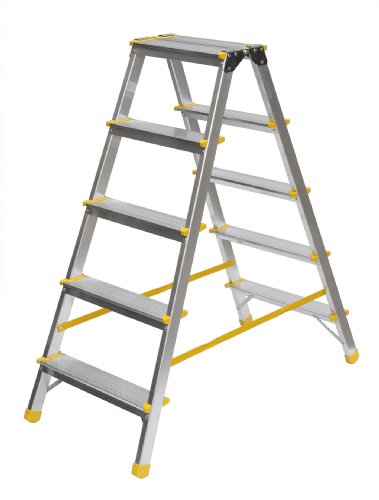 Aluminium Trittleiter, beidseitig begehbar, 2x5 Stufen, 150kg Traglast Aluminium Trittleiter, beidseitig begehbar, 2x5 Stufen, 150kg Traglast