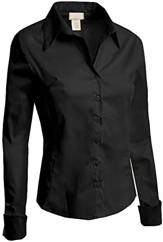 LE3NO Womens Lightweight Tailored Button Down Shirt with Stretch