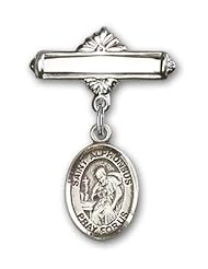 Sterling Silver Baby Badge with St. Alphonsus Charm and Polished Badge Pin