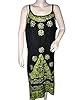 Hippie Boho Saffron Black Vatik Print Ari Embroidered Women Dress Lounge Wear