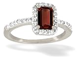 14K White Gold Genuine Emerald-cut Garnet and Diamond Ring