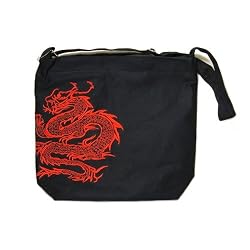 Traditional Chinese Black Canvas Messenger Bag Reproduction with Dragon