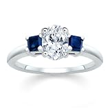 1.50 CT OVAL DIAMOND W PRINCESS BLUE SAPPHIRE RING 18K