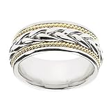 14k Two-Tone Hand Woven Engraved Comfort Fit Men's Band, 8mm.