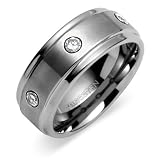 Triple CZ Brush Finish 9mm Comfort Fit Mens Tungsten Carbide Wedding Band Ring Size 10