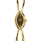 Fontenay UG1224ZQ Women's Analog Quartz Diamond-shaped Watch with Chocolate Brown Back and Semi-rigid Golden Metal Bracelet