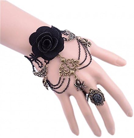 LUNA Womens Ladies Spider Anchor Black Lace Cuff Vintage Bracelets Rings Party