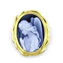 18K White Gold Angel Oval Agate Cameo Pendant - 1" x 3/4"