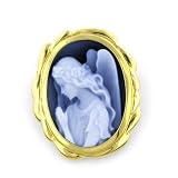 18K White Gold Angel Oval Agate Cameo Pendant - 1 x 3/4
