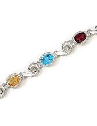 14kt Yellow Gold Oval Multi Color and Diamond Bracelet