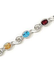 14kt Yellow Gold Oval Multi Color and Diamond Bracelet