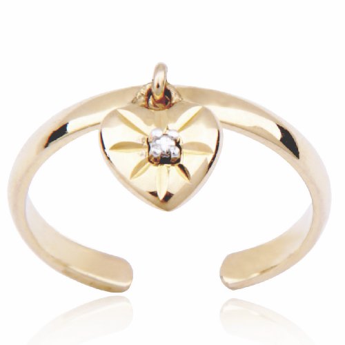 18k Yellow Gold Plated Sterling Silver Diamond-Accent Heart Adjustable Toe Ring