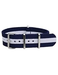 22mm Premium Classic Brushed Nylon Striped Navy Blue / White - Easily Interchangeable Replacement Watch Strap / Band - Fits All Watches!!!