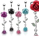 Body Accentz&trade; Belly Button Ring Navel Double Gem Flower Rose Body Jewelry 14 Gauge set of 5