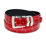 Croc Embossed CHERRY-RED Bonded Leather Belt Silver-Tone Buckle Regular