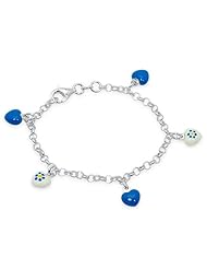 Unicornj Sterling Silver Childrens Bracelet with Blue and White Heart Charms