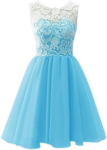 EndofApril Short Tulle Prom Dress Bridesmaid Homecoming Gown with Lace US-2 Blue