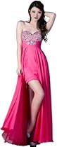 Hot Sale Zeilei Embellished Strapless Chiffon High Low Prom Pageant Dress in Hot Pink