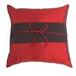Handmade Cushion Cover / Pillow Sham In Silky Ruby Red With Black Band And Coconut Buttons