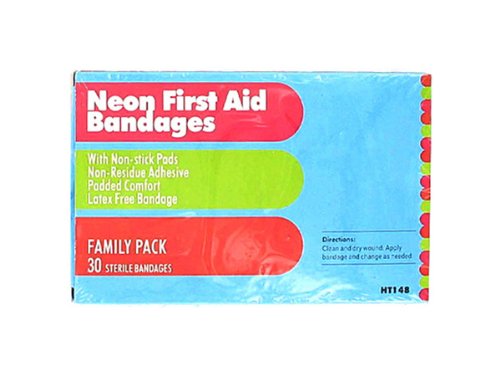 New - 30 Neon first aid bandages - Case of 96 - 17511354