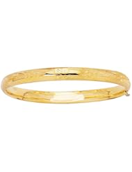 14 Karat 5.5mm Yellow Gold Shiny Diamond Cut Florentine Bangle With Clasp
