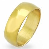 7 MM Stainless Steel Gold Plated Mens Ladies Unisex Dome Wedding Band Shiny Traditional Fit (Available in Sizes 5.25, 6.5, 7.75, 9, 10, 11.5, 12.5)