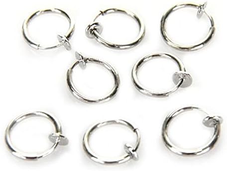 8PCS Punk Clip On Fake Nose Lip Hoop Rings Earrings Silver Body Piercing O8