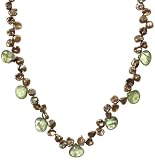 Gold-Filled Dyed Chocolate Cultured Keshi Pearl w/ Prehnite Briolette Necklace, 17