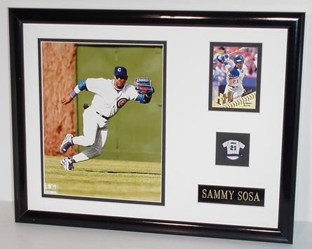 Sammy Sosa Photo, Card & Pin Display, Custom Framed