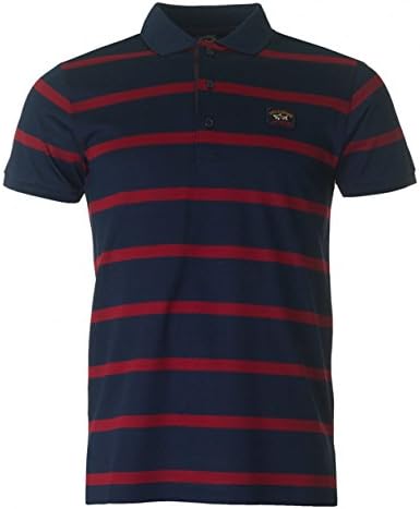 Paul And Shark Fine Striped Short Sleeved Polo NAVY AND RED Large