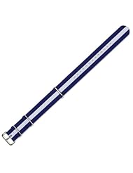 NATO Ballistic Nylon Watch Band - Navy with White stripe - 20mm